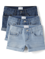 Paquete de 3 shorts cortos de mezclilla con puños enrollados para niñas