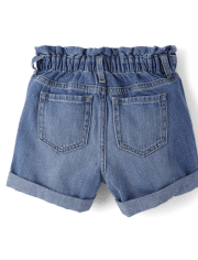Shorts cortos de mezclilla con cintura estilo paperbag relajados para niñas