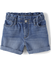 Shorts cortos de mezclilla con cintura estilo paperbag relajados para niñas