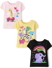 Baby And Toddler Girls Animal Graphic Tee 3-Pack