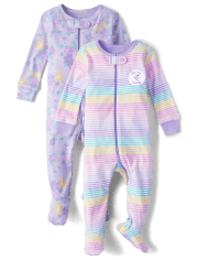 Baby And Toddler Girls Floral Snug Fit Cotton Footed One Piece Pajamas 2-Pack