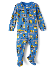 Baby And Toddler Boys Construction Snug Fit Cotton Footed One Piece Pajamas
