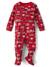 Baby And Toddler Boys Fire Truck Snug Fit Cotton Footed One Piece Pajamas