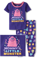 Pijamas de algodón ajustados Monster para bebés y niñas pequeñas