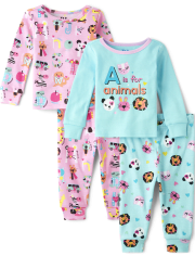 Baby And Toddler Girls Animal Snug Fit Cotton Pajamas 2-Pack