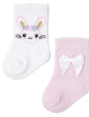 Lot de 2 paires de chaussettes mi-longues motif lapin pour bébé et petite fille