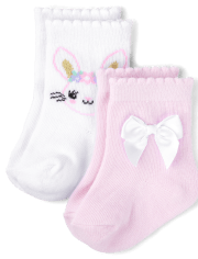 Lot de 2 paires de chaussettes mi-longues motif lapin pour bébé et petite fille