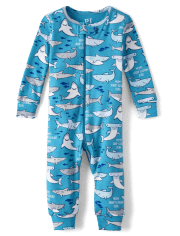 Pijamas de una pieza de algodón con ajuste ceñido Shark para bebés y niños pequeños