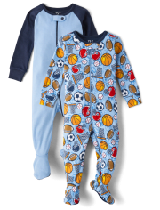 Baby And Toddler Boys Sport Snug Fit Cotton Footed One Piece Pajamas 2-Pack