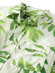 Boys Matching Family Palm Leaf Button Up Shirt