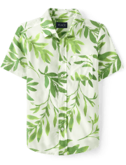 Boys Matching Family Palm Leaf Button Up Shirt