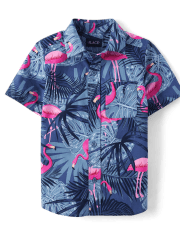 Boys Flamingo Poplin Button Up Shirt