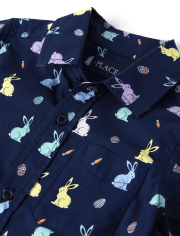 Boys Bunny Poplin Button Up Shirt