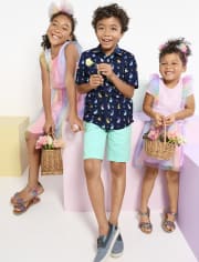 Boys Bunny Poplin Button Up Shirt