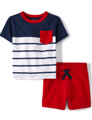 Baby And Toddler Boys Striped Colorblock 2-Piece Outfit Set