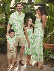 Mens Matching Family Palm Leaf Button Up Shirt