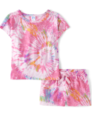 Pijamas con efecto tie-dye de arcoíris para niñas