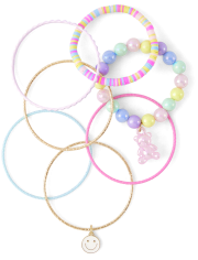 Paquete de 7 pulseras con cara feliz para niñas