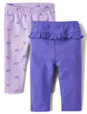 Baby Girls Dino Ruffle Leggings 2-Pack