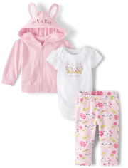 Conjunto de ropa de juego de 3 piezas para bebé niña Bunny