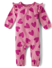 Baby Girls Heart Fleece Romper