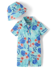 Baby Boys Matching Family Tropical Poplin Romper 2-Piece Outfit Set