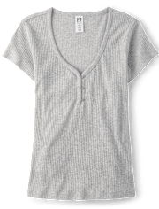 Top de pijama Henley de canalé para mujer