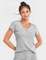 Top de pijama Henley de canalé para mujer