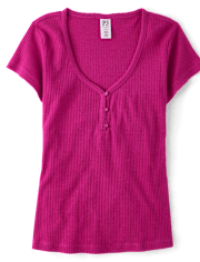 Womens Ribbed Henley Pajama Top