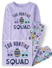 Pijamas de algodón ajustados del equipo de caza de huevos de la familia a juego para niñas