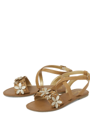 Girls - Sandales spartiates à fleurs métallisées