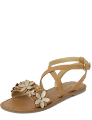 Girls - Sandales spartiates à fleurs métallisées