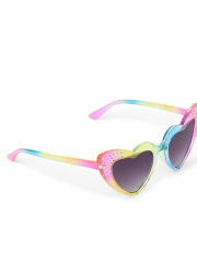 Gafas de sol de niñas pequeñas con forma de corazón arcoíris y diamantes de imitación