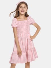 Girls Mommy And Me Gingham Poplin Tiered Dress
