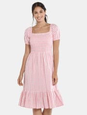 Womens Mommy And Me Gingham Poplin Tiered Dress