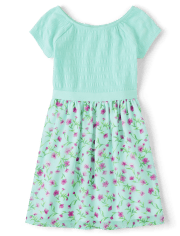 Girls Floral Smocked Fit And Flare Dress