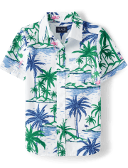Boys Palm Tree Poplin Button Up Shirt