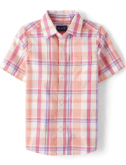 Boys Plaid Poplin Button Up Shirt