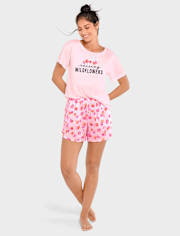 Pantalones cortos de pijama de flores silvestres para mujer