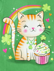 Camiseta con gráfico del gato de San Patricio para bebés y niñas pequeñas