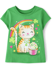 Camiseta con gráfico del gato de San Patricio para bebés y niñas pequeñas