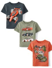 Paquete de 3 camisetas con gráfico Racecar para bebés y niños pequeños