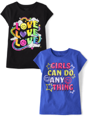 Camiseta con estampado de positividad para niñas, paquete de 2