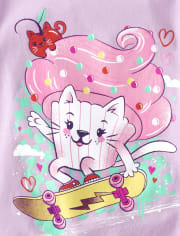 Girls Cupcake Cat Skateboard Graphic Tee
