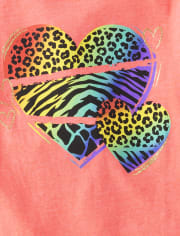 Girls Rainbow Animal Heart Graphic Tee