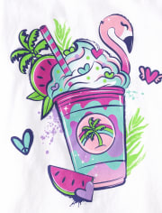Camiseta con estampado de bebida de flamenco para niñas