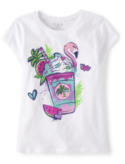 Camiseta con estampado de bebida de flamenco para niñas