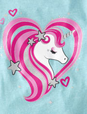 Camiseta con estampado de corazón de unicornio para niñas