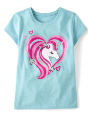 Camiseta con estampado de corazón de unicornio para niñas