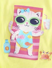 Baby And Toddler Girls Cat Beach Towel Graphic Tee